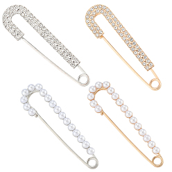 Платиновый & Золотой 4 шт. 4 стили железные булавки для килта на одежду, с жемчугом/стразами из смолы, платиной и золотом, 72~73x19~20x9~12 мм, 1 шт / стиль