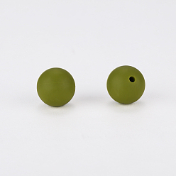 Dark Olive Green Round Silicone Focal Beads, Chewing Beads For Teethers, DIY Nursing Necklaces Making, Dark Olive Green, 15mm, Hole: 2mm