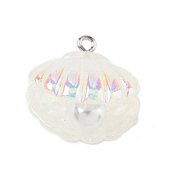 Shell Shape Непрозрачные подвески смолы, с железной платиной петлей, формы раковины, 24x23.5x17 мм, отверстие : 2 мм