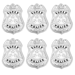 Платина 6шт. супер полицейские значки, железные нагрудные значки для рюкзака и одежды, платина, 77.5x56 мм