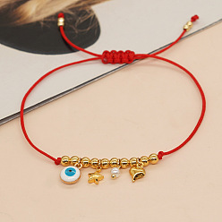 Белый 1браслеты с подвесками из поликарбоната, латуни, эмали и пластика, регулируемые плетеные браслеты из нейлонового шнура для женщин, дурной глаз, звезда и сердце, белые, внутренний диаметр: 11 дюйм (28 см)