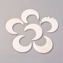 White Natural Howlite Cabochons, Dyed, Moon, White, 41x35x4mm