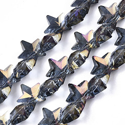 (966) Внутренний цвет Кристалл / Лиловато-лиловый на подкладке Стеклянные бусины с гальваническим покрытием , звезда, с покрытием цвета радуги, 9.5x10x5.5 мм, отверстие : 0.9 мм, около 103 шт / нитка, 25.20 дюйм (64 см)