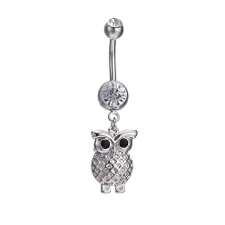 Kristall Piercing Schmuck echte platinierte Messing Strass Eule Nabel Ring Bauchringe, Kristall, 44x12 mm, Stangenlänge: 3/8"(10mm), Stange: 14 Spurweite(1.6mm)