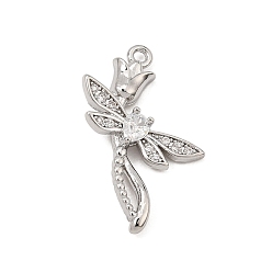 Platino Latón micro pavimenta claro colgantes de circonio cúbico, dijes de libélulas y flores, Platino, 24x16x3 mm, agujero: 1.4 mm