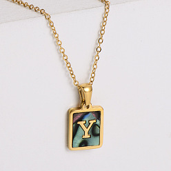 Letter Y 304 ожерелья с прямоугольной подвеской из натуральной ракушки пауа из нержавеющей стали для женщин, реальный 18 k позолоченный, Письмо Y, 17.72 дюйм (45 см)