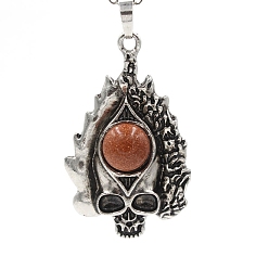 Камень с Пылевым Золотом Синтетические голдстоуновские большие подвески, старинные латунные подвески с черепом серебристого цвета, 50x30x11 мм