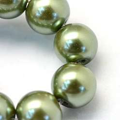 Olive Drab Baking Painted Pearlized Glass Pearl Round Bead Strands, Olive Drab, 10~11mm, Hole: 1.5mm, about 80~85pcs/strand, 31.4 inch1.5mm