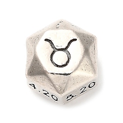 Телец S925 бусины из стерлингового серебра, граненая полигона, античное серебро, созвездие, Телец, 7.5x7x6 мм, отверстие : 3 мм