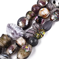 Rosy Brown Handmade Foil Glass with Gold Sand Lampwork Beads Strands, Inner Flower, Mixed Shapes, Rosy Brown, 6~37x7~28x5~21mm, Hole: 0.7~2mm, about 23~29pcs/strand, 13.58~14.76 inch(34.5~37.5cm)