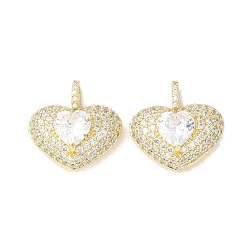 White Rack Plating Brass Pendants, With Clear Cubic Zirconia, Long-Lasting Plated, Lead Free & Cadmium Free, Golden, Heart, White, 20.5x20.5x10.5mm, Hole: 4mm