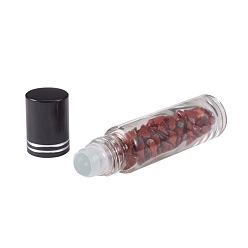 Red Jasper Glass Roller Ball Bottles, Essential Oil Refillable Bottle, with Red Jasper Chip Beads, for Personal Care, 85x20mm, Beads: 3x11~3x7mm, Capacity: 10ml