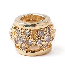 Настоящее золото 18K Экологически чистые стойки покрытие латунь микро паве кубический цирконий европейские бусины, бусины с большим отверстием, долговечный, без свинца и без кадмия, RONDELLE с цветком, реальный 18 k позолоченный, 7x5 мм, отверстие : 3.5 мм