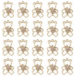 Золотой 40шт. подвески из сплава с УФ-покрытием, с кристально горный хрусталь, нести прелести, золотые, 19x13x2.5 мм, отверстие : 1.3 мм