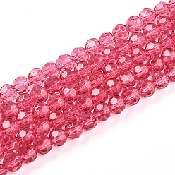 Светло-Вишневый Краска для выпечки, прозрачные стеклянные бусины, нити, круглые, граненый(32 граненый), светло-вишневый, 4~4.5 мм, отверстие : 0.8~1 мм, около 85~90 шт / нитка, 12.40~12.80 дюйм (31.5~32.5 см)