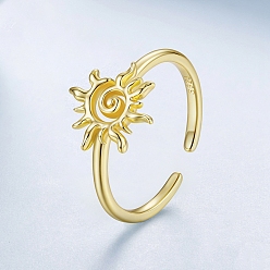 Золотой 925 регулируемые манжеты из стерлингового серебра, солнце, золотые, 11.5 мм