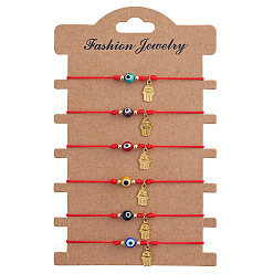 (52) Непрозрачная лаванда 6 Наборы плетеных браслетов из стеклянных бусин, символизирующих сглаз, Браслеты с подвесками в виде руки хамса из нержавеющей стали, разноцветные, внутренний диаметр: 11.02 дюйм (28 см)