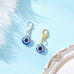 Синий 2 шт. 2 украшения из цветной смолы от сглаза, с цинковым сплавом застежками омаров коготь, синие, 25 мм, 1 шт / цвет