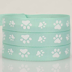 Средний Аквамарин 100 репсовые ленты из полиэстера с принтом в ярдах, аксессуары для одежды, отпечаток лапы, средний аквамарин, 3/8 дюйм (9 мм)