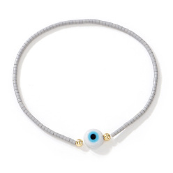 Темно-Серый 1браслеты из бисера из стекла ПК, лэмпворк украшения от сглаза для женщин, темно-серый, внутренний диаметр: 6-7/8 дюйм (17.5 см)