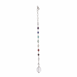 Platinum Natural & Synthetic Gemstone Chakra Pointed Dowsing Pendulums, Also as Bracelet, with 304 Iron Cable Chains, Platinum, 260mm