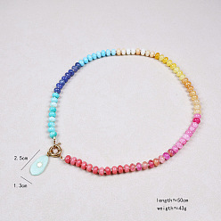 Разноцветный Ожерелья с подвесками-каплями из стеклянных и синтетических бирюзовых бусин-рондель, с латунными застежками, золотые, красочный, 19.69 дюйм (50 см)