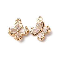 Настоящее золото 18K Латунные подвески из прозрачного кубического циркония, без кадмия, без никеля и без свинца, цветок, реальный 18 k позолоченный, 12.5x10.5x3.5 мм, отверстие : 1 мм