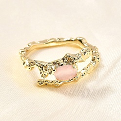 Лавандовый румянец Овальные латунные манжеты-кольца кошачий глаз для женщин, без кадмия и без свинца, прочное покрытие, реальный 18 k позолоченный, лавандовый румянец, 8.5 мм, размер США 7 1/4 (17.5 мм)