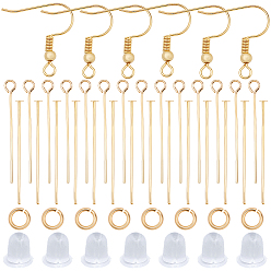 Настоящее золото 18K Наборы для изготовления фурнитуры для сережек своими руками, в том числе пластиковые ушные гайки, латунные крючки и штифты для сережек, а также открытые соединительные кольца, реальный 18 k позолоченный, 19 мм, отверстие : 1.5 мм