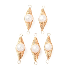 Золотой Медные звенья в форме ёлочки, обмотанные проволокой из натурального жемчуга, соединительные подвески в виде картофельных звеньев, долговечный, белые, золотые, 25~26x7~8x8~8.5 мм, отверстие : 1.6~1.8 мм