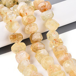 Желтый Кварц Природный желтый кварц нитей бисера, граненый самородки, 11~23x11~23x11~19 мм, отверстие : 0.8~1.2 мм, около 26~28 шт / нитка, 14.96~15.55 дюйм (38~39.5 см)