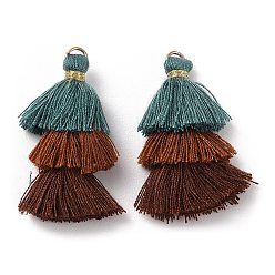 Teal Polycotton Tassel Pendant Decorations, with Iron Loops, Teal, 34~45x4~5mm, Hole: 3mm