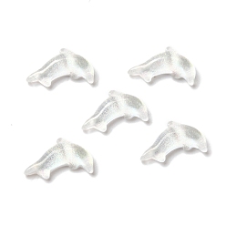 Weiß K 9 Glaskabochons, mit Glitzerpulver, Delphin, weiß, 5.8x9.7x2.6 mm