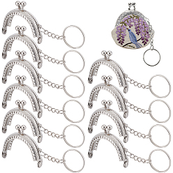 Platinum 10Pcs Iron Bag Kiss Lock Frames with Key Rings, Platinum, 105mm