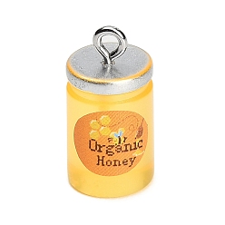 Yellow Opaque Resin Pendants, with Platinum Iron Findings, Jam Jar Charms, Yellow, 20x10x10.5mm, Hole: 1.8mm