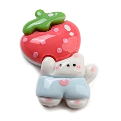 Лосось Непрозрачные кабошоны из смолы, кролик с клубникой, salmon, 19x28x8.5 мм