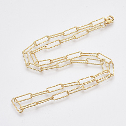 Real 18K Gold Plated Brass Textured Paperclip Chain Necklace Making, with Lobster Claw Clasps, Real 18K Gold Plated, 19.68 inch(50cm), Link: 14.5x4.5x1mm