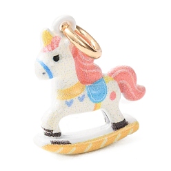Horse Brass Enamel Pendants, Golden, Horse Charms, 17.5x15x4.5mm, Hole: 3.5mm