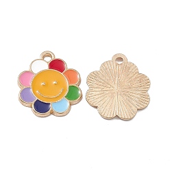 Разноцветный Подвески из эмали и сплава, золотые, Подсолнух с улыбающимся личиком, красочный, 18x16x1.5 мм, отверстие : 1.6 мм