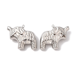 Stainless Steel Color Non-Tarnish 304 Stainless Steel Pendants, Elephant Charm, Stainless Steel Color, 36.5x42x11mm, Hole: 3mm