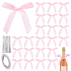 Pink 50 шт. полиэстеровые банты, с 50 пластиковой проволокой для животных, закрученной в жгут, и 1 рулоном двусторонней клейкой бумаги для украшения рождественской елки или подарочной коробки, розовые, 114x111x4.5 мм, 50 шт