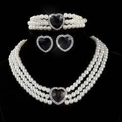 Реактивный Самолет Комплекты ожерелий, сережек-гвоздиков и браслетов из стеклянных стразов и пластиковых жемчужин в форме сердца, струя, 340 мм