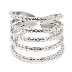 Stainless Steel Color Non-Tarnish 304 Stainless Steel Open Cuff Rings, Multi Line, Stainless Steel Color, US Size 7 1/4(17.5mm)