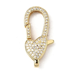 Настоящее золото 18K Застежки-клешни из прозрачной латуни с кубическим цирконием, без кадмия, без никеля и без свинца, сердце, реальный 18 k позолоченный, 28.5x13.5x6 мм, отверстие : 4.5x2 мм