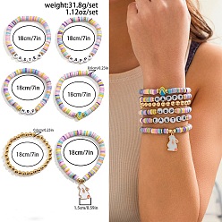 Кролик 6 шт. 6 виды браслетов из акрила, пластика CCB и полимерной глины, браслеты с эмалированными подвесками из пасхального сплава, разноцветные, кролик, 7.09 дюйм (18 см)