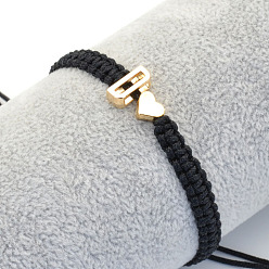 Letter D Браслеты из плетеных бусин из сплава, Браслеты из хлопкового шнура, плетеные для пары., сердце и алфавит, чёрные, золотые, Буква D, 6.30~11.81 дюйм (16~30 см)