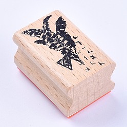 Bois Solide Timbres en bois, rectangle avec feuille de bananier, burlywood, 40x27x25mm