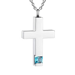 Светло-Голубой Ожерелье с подвеской в виде креста, мемориальные украшения из нержавеющей стали для мужчин и женщин, Небесно-голубой, 21.65 дюйм (55 см)