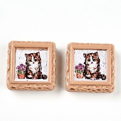 Сэнди Коричневый Непрозрачная смола декодирует кабошоны, печенье и кот, песчаный коричневый, 21x21x8~9 мм