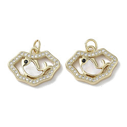 Shell Shape Brass Micro Pave Cubic Zirconia Pendants, Cadmium Free & Lead Free, with Shell, Real 18K Gold Plated, Shell Shape, 14.5x18.5x3mm, Hole: 3mm
